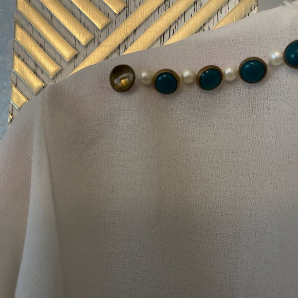 Zara Semi Sheer White with Emerald and Gold Beaded Chiffon Blouse - Picture 8 of 9